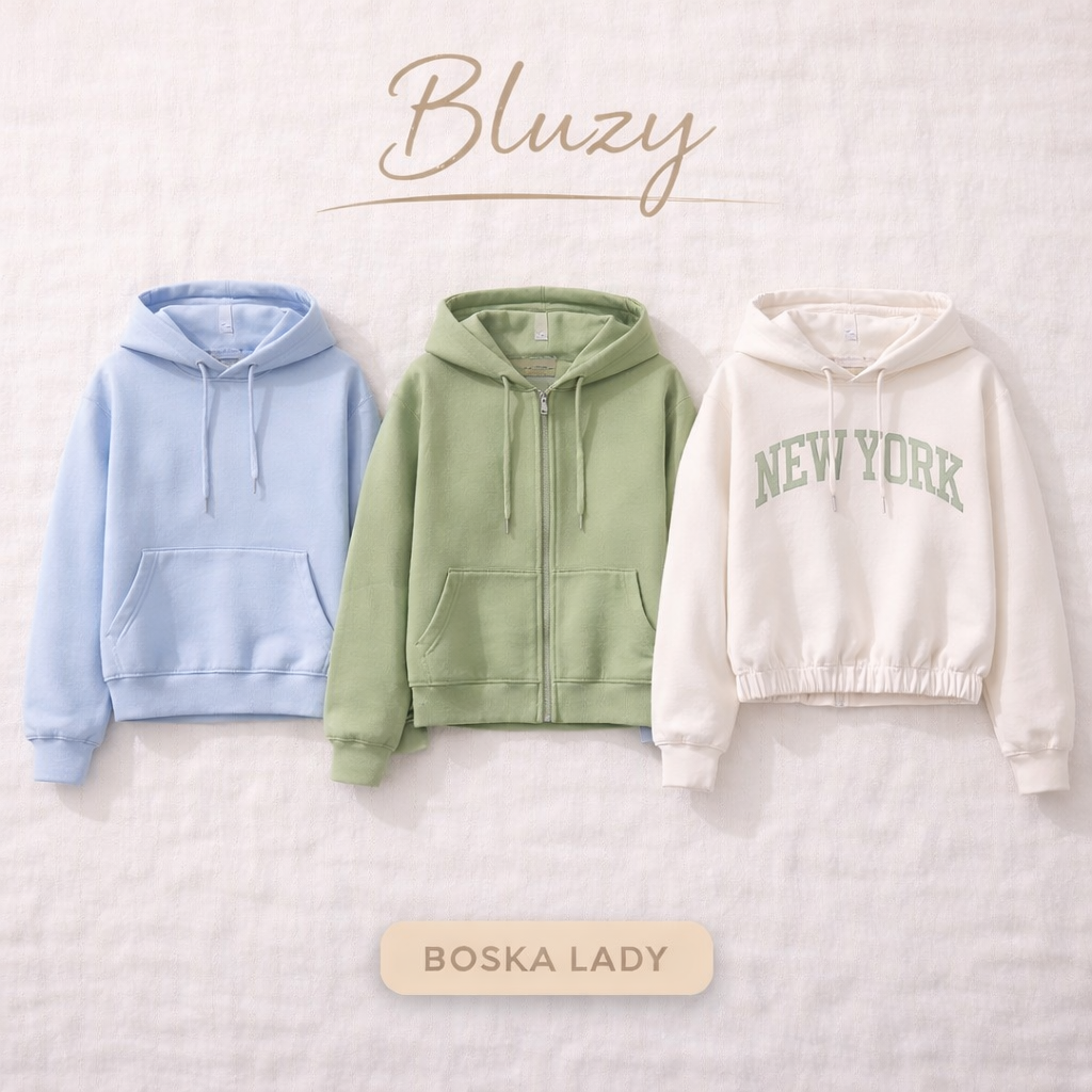 Bluzy damskie Boska Lady – modne bluzy z kapturem w kolorze niebieskim, zielonym i kremowym