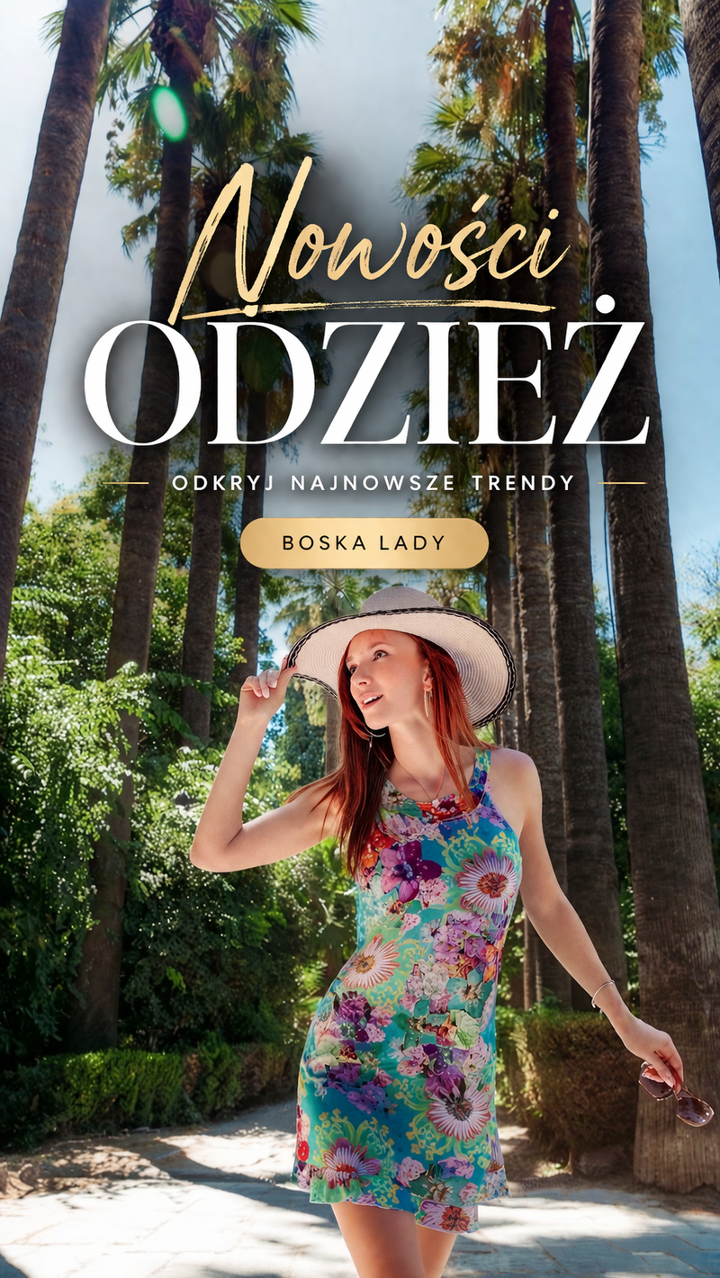 Nowości odzież damska Boska Lady – kobieta w letniej sukience w stylu casual, najnowsze trendy modowe