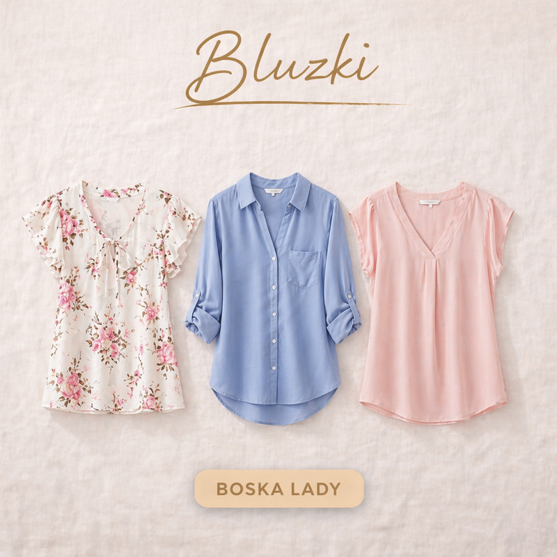 Bluzki damskie modne Boska Lady – eleganckie i casualowe bluzki damskie, kwiatowa, niebieska koszulowa i różowa bluzka na co dzień