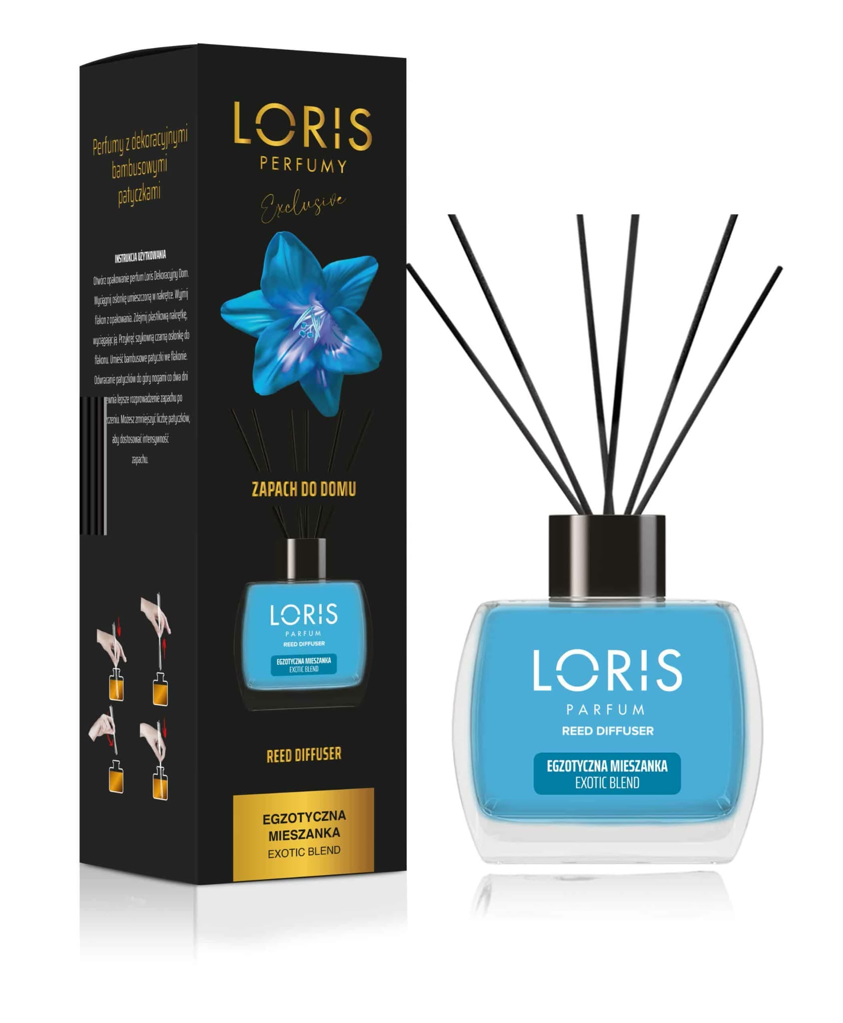 Loris Perfumy Exclusive dyfuzor zapachowy Egzotyczna Mieszanka 120 ml z bambusowymi patyczkami