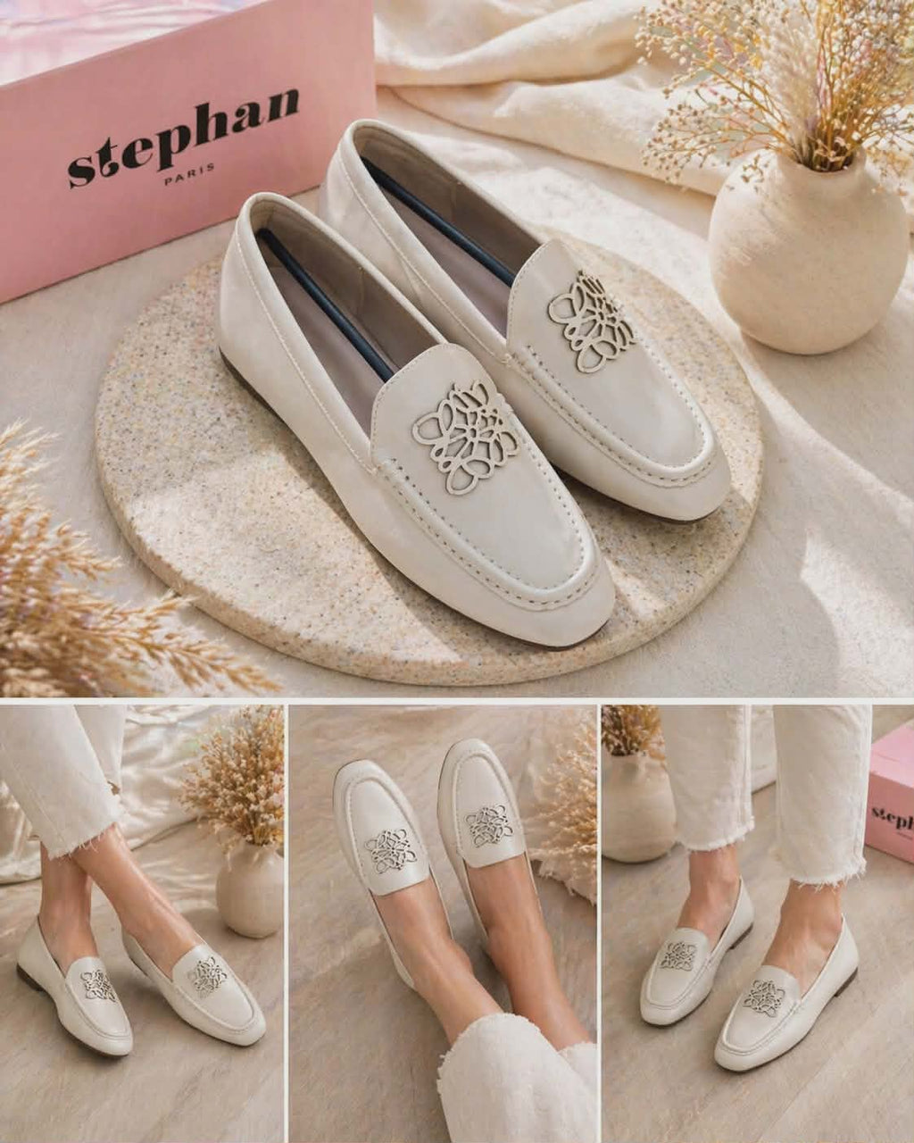 Beżowe mokasyny damskie eleganckie wygodne buty casual styl na co dzień loafers damskie stylizacja