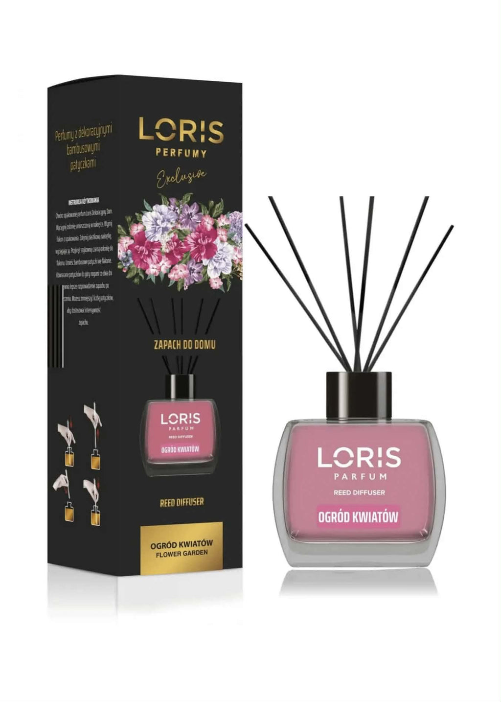 Loris Perfumy Exclusive dyfuzor zapachowy Ogród Kwiatów 120 ml z bambusowymi patyczkami