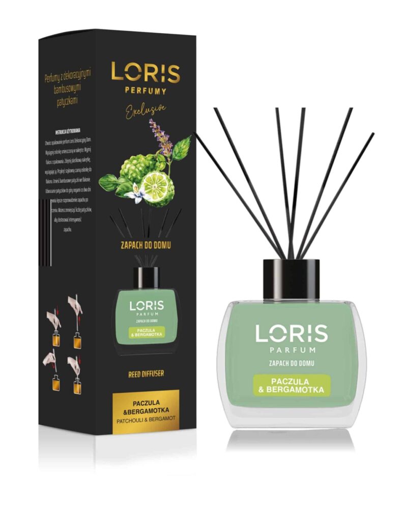 Loris Perfumy Exclusive dyfuzor zapachowy Paczula & Bergamotka 120 ml z bambusowymi patyczkami