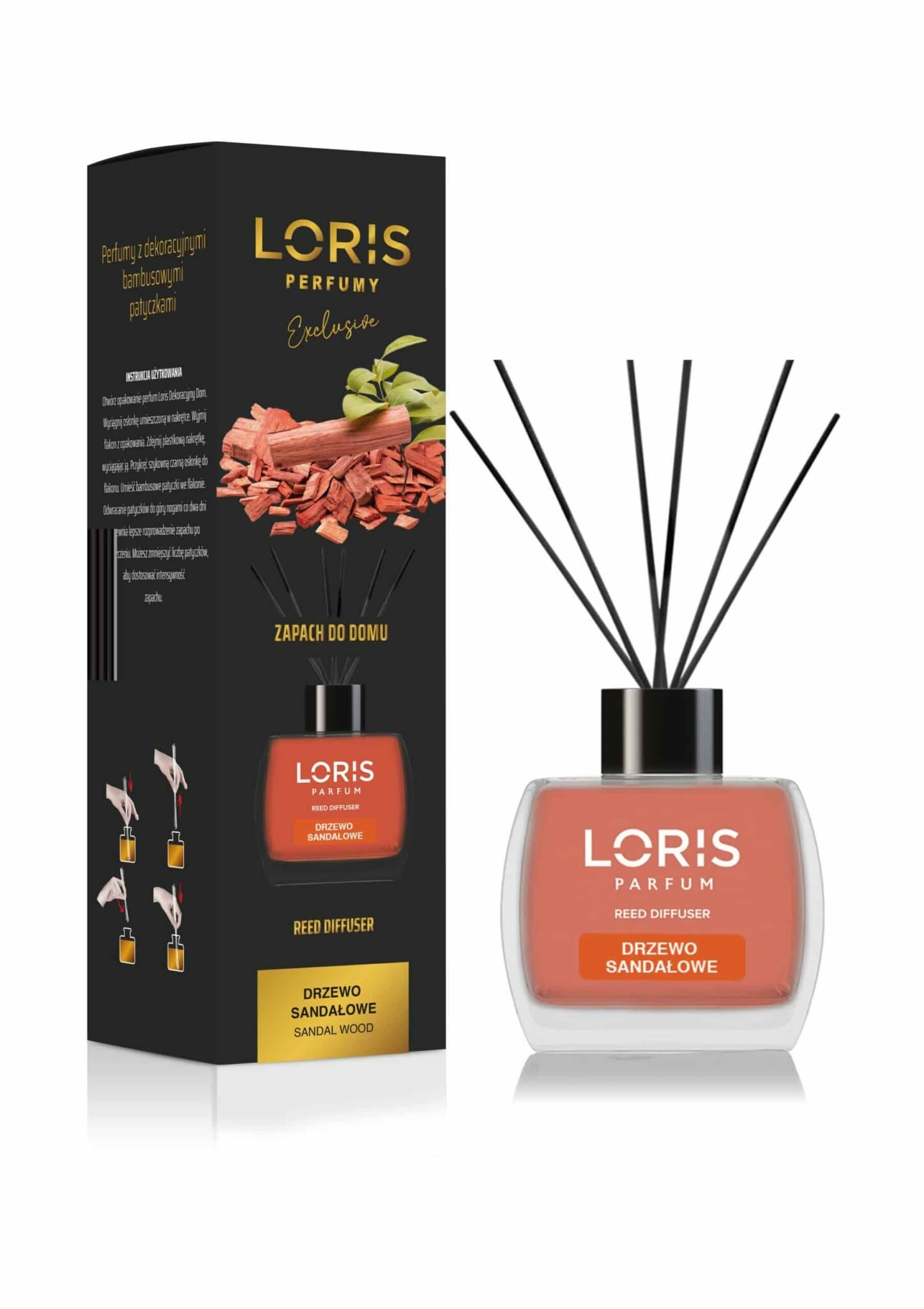 Loris Perfumy Exclusive dyfuzor zapachowy Drzewo Sandałowe 120 ml z bambusowymi patyczkami