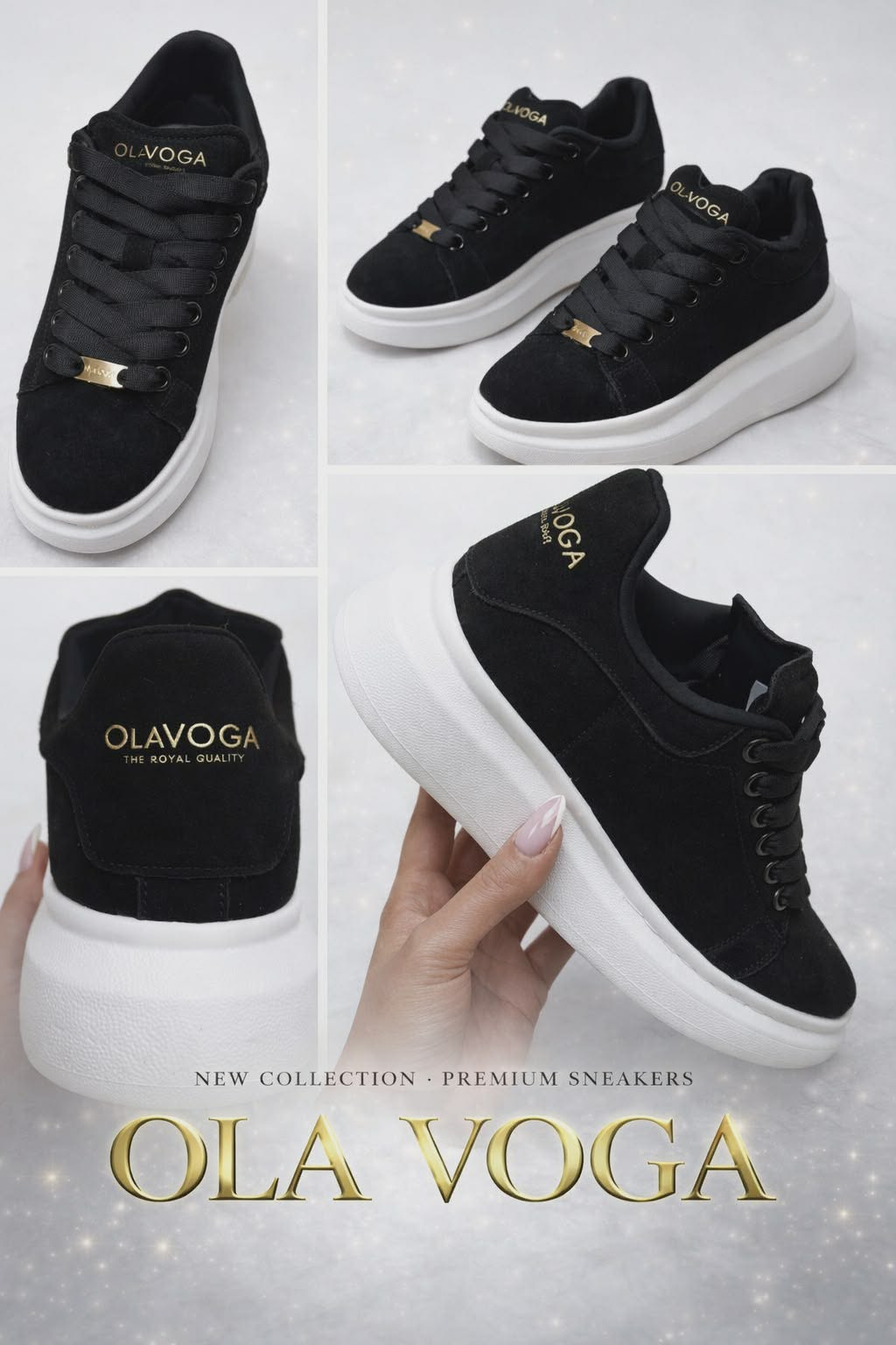 Sneakersy damskie Ola Voga czarne premium z białą podeszwą – nowa kolekcja