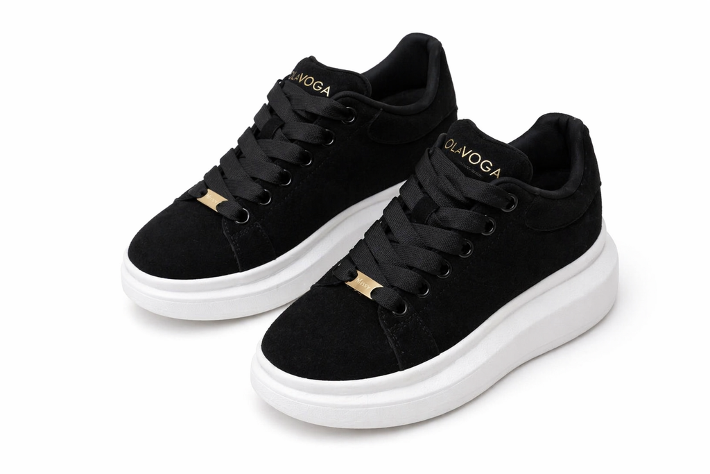 Sneakersy damskie Ola Voga czarne premium na białej platformie