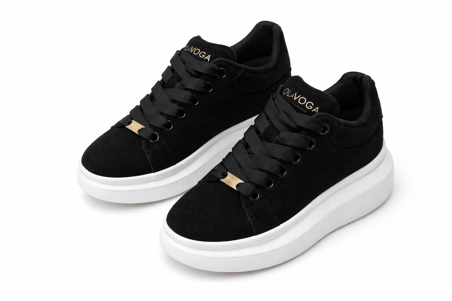 Sneakersy damskie Ola Voga czarne premium na białej platformie