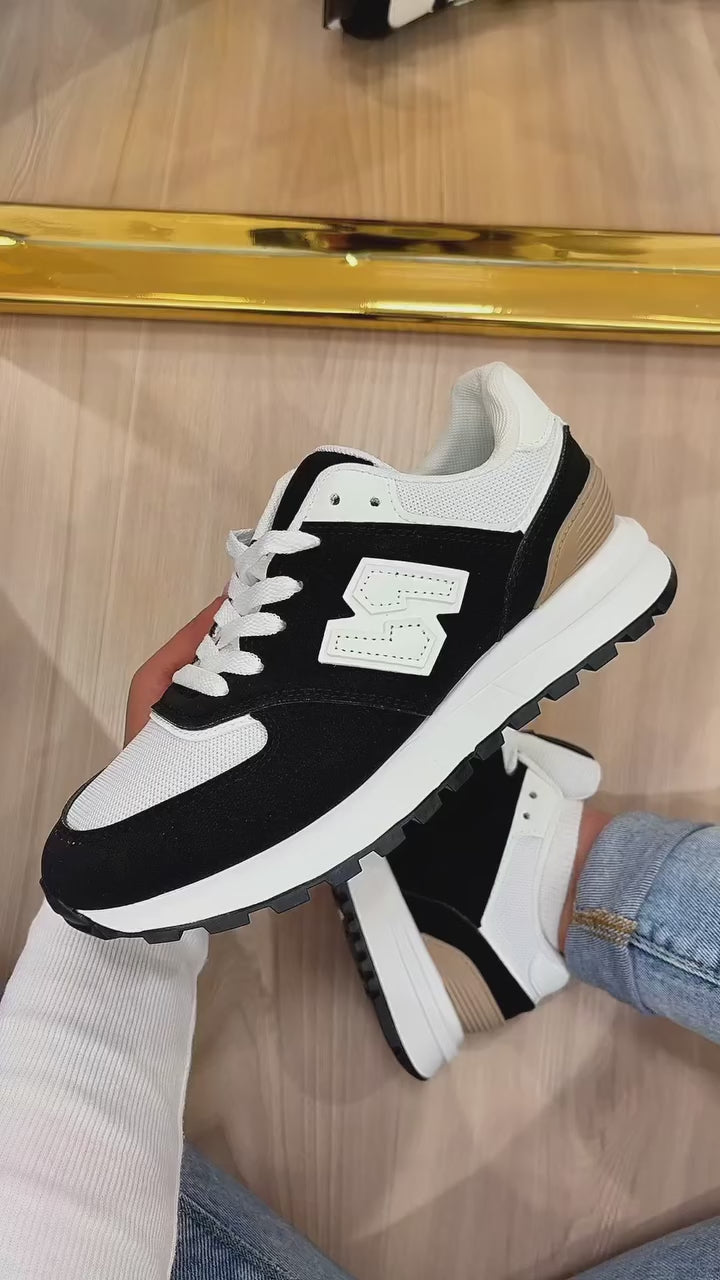 Czarne sneakersy damskie casual z białymi wstawkami